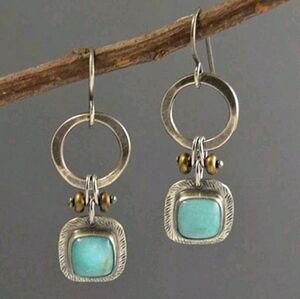 Artisan Silver and Turquoise Hoop Earrings
